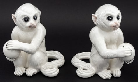 Mottahedeh Spider Monkey Ceramic Sculptures, Pair