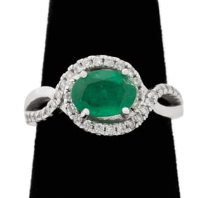 14K White Gold Emerald Diamond Ring