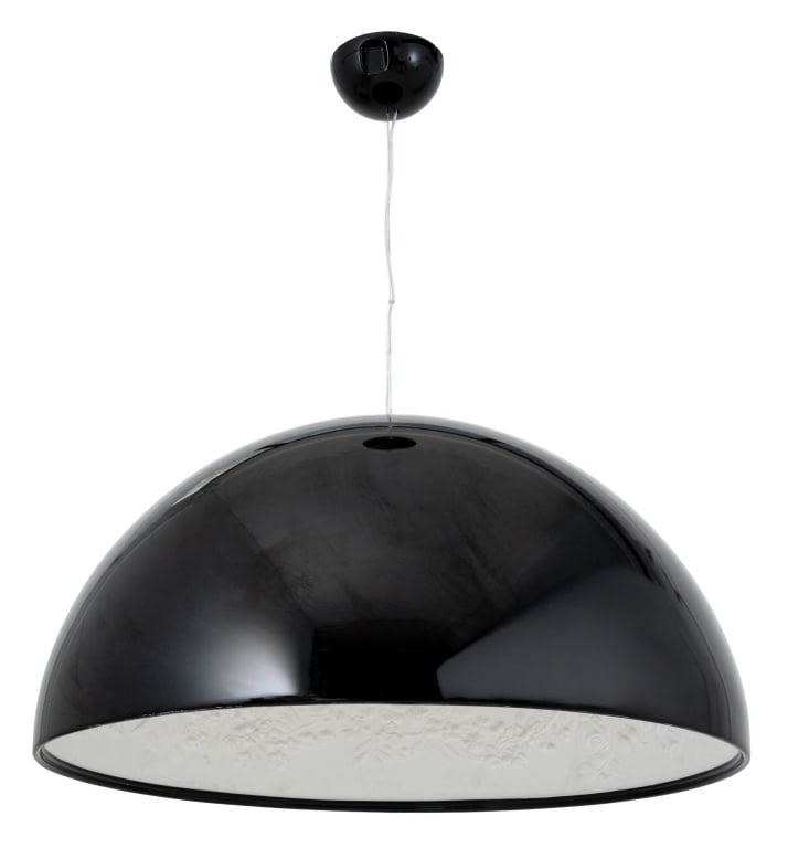 Marcel Wanders x FLOS "Skygarden" Hanging Lamp: Marcel Wanders for FLOS "Sky Garden" Hanging Lamp, the black half dome shade with white interior and trompe l'oeil Louis XV style molding motif, marked. 43" H x 34" Diameter. Provenance: From the New
