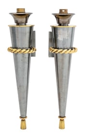 Neoclassical Style Silvered Metal Torch Sconces, 2