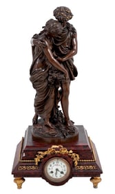 Mathurin Moreau "Primavera" Bronze & Marble Clock