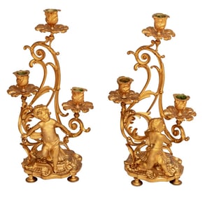 Louis XV Style Gilt Metal Figural Candelabra, Pair