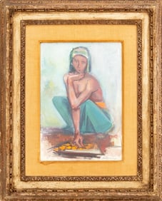 Maurice Sterne Girl with Basket Oil on Paper