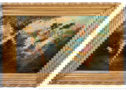 After Jacques Wagrez "Quadriga of Cupid" Oil: After Jacques-Clement Wagrez (French, 1850-1908), "Quadriga of Cupid", Oil on Canvas, late 19th century, monogrammed lower right in Cyrillic, original gilt composition frame. Image: 30" H x 48" W;