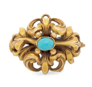 Victorian 14K Yellow Gold Turquoise Memento Brooch