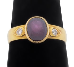 18K Yellow Gold Star Sapphire Diamond Ring