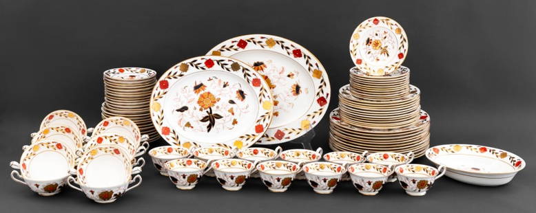 Royal Crown Derby "Asian Rose" Service for 12: Royal Crown Derby "Asian Rose" Pattern Dinner Service for Twelve, each marked "Derby China / Royal Crown derby / English Bone China / 8687 / XXXVIII" to underside, comprising: twelve (12) teacups,