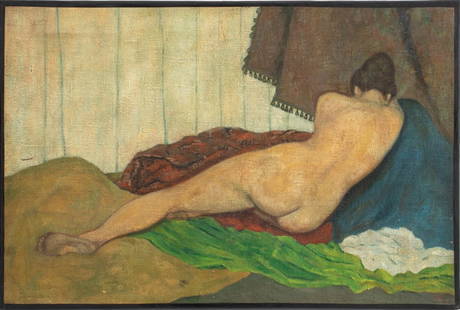 Post-Impressionist Double-Sided Nudes Oil, 1912: Signed Post-Impressionist Double-Sided Reclining Nude Figures, Oil on Canvas, circa 1912, the front depicting a nude female figure and reverse with nude male figure, stretchers signed "Webster" and