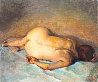 Juliet Teng Recumbent Female Nude Oil on Canvas