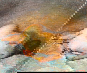 Juliet Teng Recumbent Female Nude Oil on Canvas: Juliet Teng (American, XX), Recumbent Female Nude, Oil on Canvas, 1975, signed and dated lower right, signed and marked "Brackman (P.M.)" to verso, with two Art Students League of New York labels to