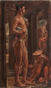 John Alfsen Standing Semi-Nude Man Oil on Canvas