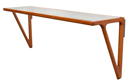 Danish Glass Top Teak Wall Mounted Console Table