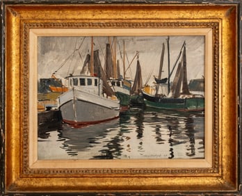 Tore Asplund Islip Fishing Boats Oil on Canvas