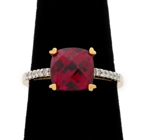 14K Yellow Gold Synthetic Ruby Diamond Ring