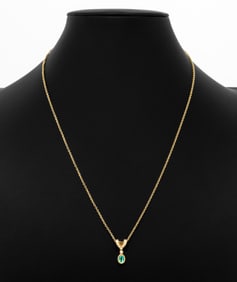 18K Gold Emerald Diamond Pendant Necklace