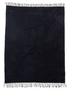 Hermes Black Cashmere Wool Blanket: Hermes Black Cashmere Wool Blanket, with fringe on two sides, with "Hermes - Paris / Cashmere / Wool, Made in Gt. Britain" label. 67" L x 52" W. Provenance: From a New York City Collection. Keywords: