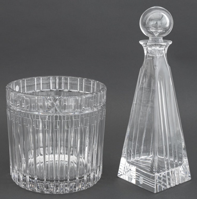 Tiffany & Co. Cut Crystal Articles, 2: Group of Two Tiffany and Company Cut Crystal Articles, comprising: a stoppered decanter marked "Tiffany & Co." to underside, and a champagne buckets with "Tiffany & Co. / Made / in / Germany" label. B