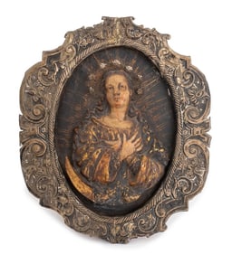 South American Madonna Carved Relief Sculpture