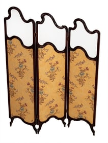 Art Nouveau Walnut Silk & Glass Folding Screen
