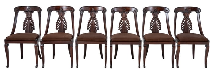 French Empire Style Mahogany Dining Chairs, 6
