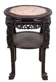 Chinese Hardwood and Marble Pedestal Table