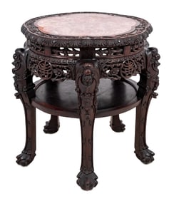 Chinese Hardwood and Marble Pedestal Table
