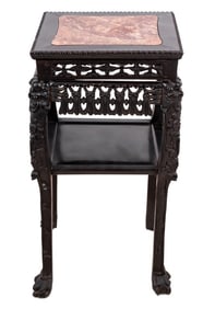 Chinese Hardwood and Marble Pedestal Table