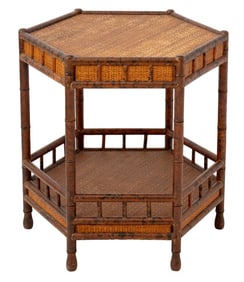 Contemporary Faux Bamboo & Rattan Hexagonal Table