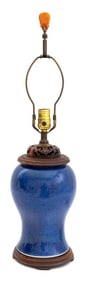 Chinese Powder Blue Glazed Vase Mounted Lamp