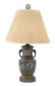 Chinese Cloisonne Two Handled Urn Mounted as Lamp