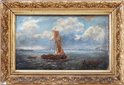 Dutch School Fishing Scene Oil on Panel, 19th C.