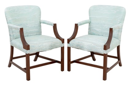 George III Style Mahogany Armchairs, Pair