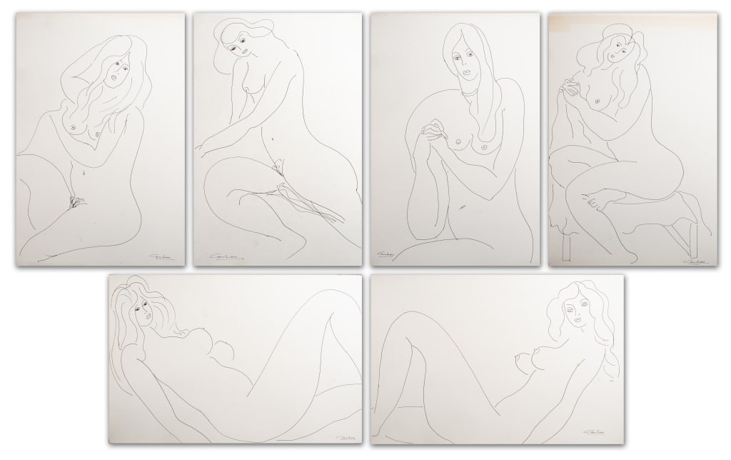 Norman Carton Figure Studies Charcoal on Paper, 6: Norman Carton (Ukrainian/American, 1908-1980), Six Figure Studies, Charcoal on Paper, five signed lower left, one signed lower right. Largest: 18" H x 12" W. Provenance: From a New York City Collectio