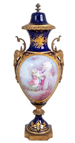 Sevres Blue Ground 2 Handle Porcelain Covered Vase