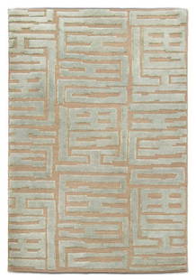 Tufenkian Tibetan Hand Woven Rug, 6' x 4.5': Tufenkian Tibetan Hand Woven Rug, with geometric pale green raised pattern, "Tufenkian / Artisinal Carpets" label to the reverse. 6' L x 4.5' W. Provenance: From a New York City Collection. Keywords: