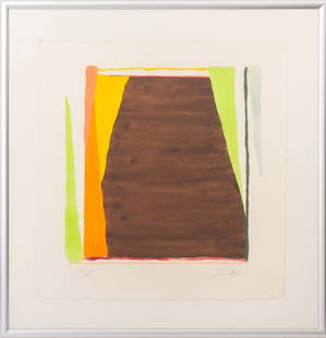 Larry Zox Abstract Composition in Brown Pochoir: Lawrence "Larry" Zox (American, 1937-2006), Abstract Composition in Brown, Pochoir in Colors, from the Stencil Series, numbered edition "13/20" lower left, and signed in pencil lower right,
