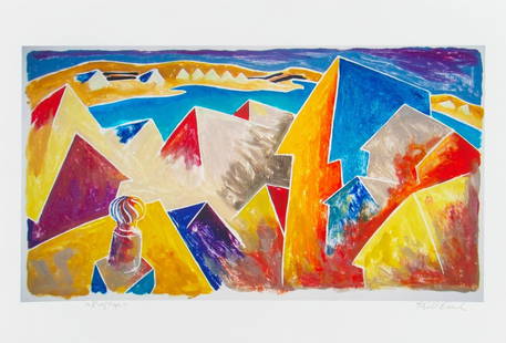 William Evaul "Rooftops" White Line Woodcut Print: William "Bill" Evaul (American, b. 1941),"Rooftops", White Line Woodcut Print on Paper, titled and signed in pencil, unframed. Image: 9.5" H x 17.25" W; sheet: 13" H x 19" W. Provenance: From an