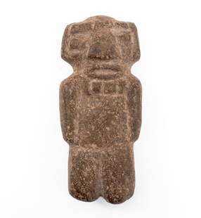 Mayan Pre-Columbian Carved Stone Figure: Mayan Pre-Columbian Carved Stone Figure. 6.25" H x 2.75" W x 1.5" D. Provenance: From the Upper East Side Apartment of a Former Ambassador. Keywords: Mesoamerican Art, Carving, Statue, Sculpture,