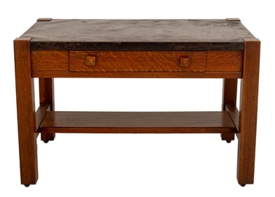 Arts & Crafts Leather Top Oak Desk
