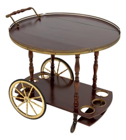 Italian Two-Tier Mahogany and Brass Bar Cart