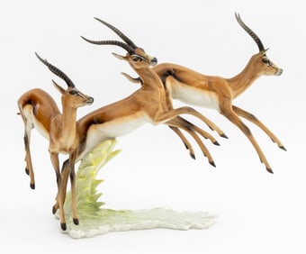 Hutschenreuther Porcelain 3 Gazelles Sculpture