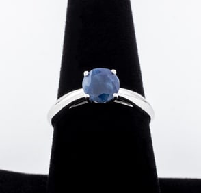 14K White Gold Blue Sapphire Ring