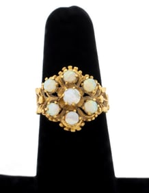 14K Yellow Gold Opal Cluster Set Ring