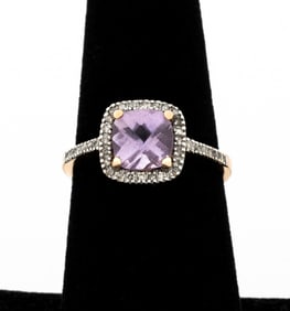 14K Rose Gold Amethyst Diamond Ring