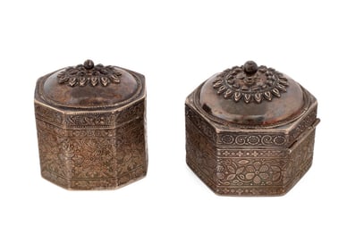 Southeast Asian Floral Motif Silver Boxes, 2