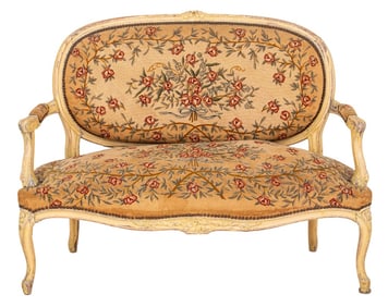 Louis XV Revival Yellow Decorated Sofa, 19th C.