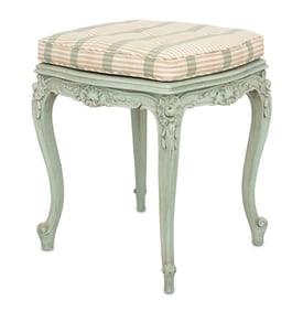Louis XV Style Blue Painted Upholstered Foot Stool