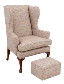 Modern Wingback Armchair and Ottoman