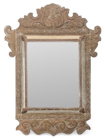Aesthetic Movement Embossed Brass Cushion Mirror