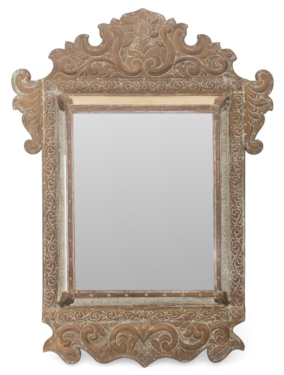 Aesthetic Movement Embossed Brass Cushion Mirror (1 of 6)